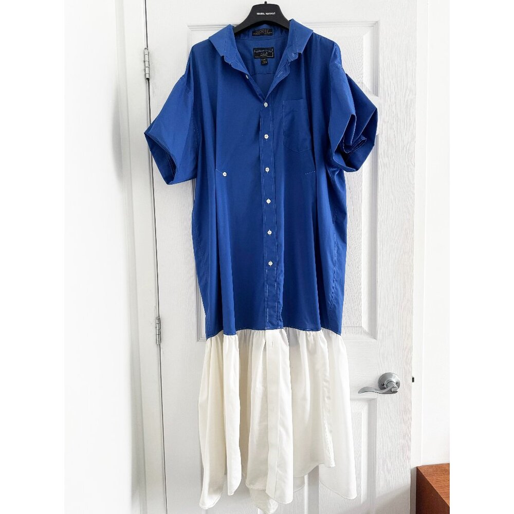 No Label Upcycled Shirtdress in Blue/White - One Size Only